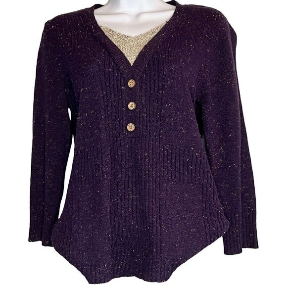 Christopher & Banks Womens Purple V-Neck Ribbed Layered Sweater Small - Picture 1 of 10